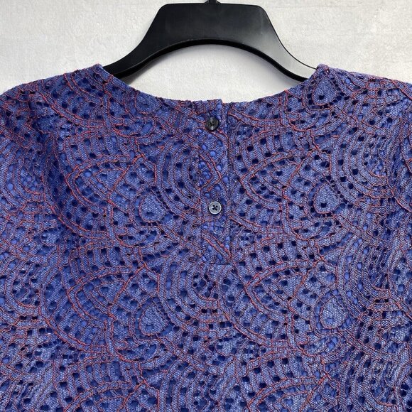 Banana Republic Lace Overlay Long Sleeve Round Neck Blouse Women Small Blue New - Picture 14 of 16